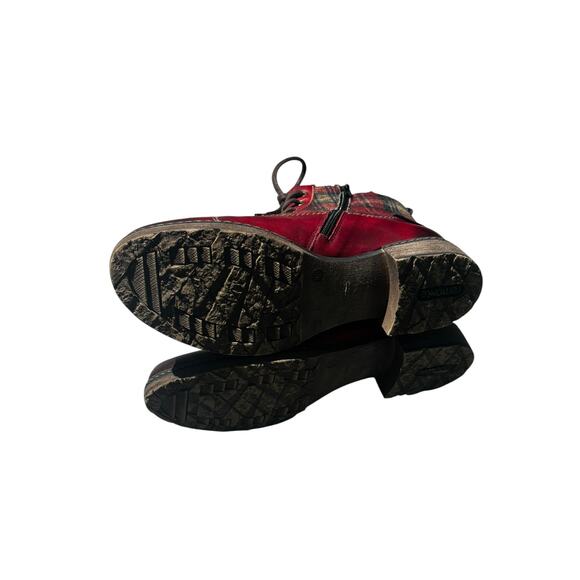 Remonte Leather Ankle Boots Wool Plaid Panels Zip Entry Lace Up EU 38 Chunky - Picture 5 of 10